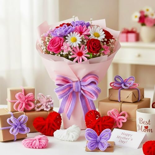 Caydo 200 Pieces Pink Pipe Cleaners 6 mm x 12 inch, Creative Crafts Decorations in 4 Colors for Mother's Day Decorations (Red, Pink, White, Purple)