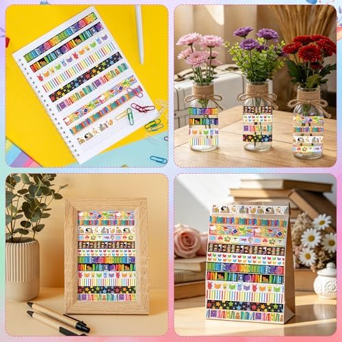 12 Rolls Colorful Books Tearable Adhesive Clear Pattern Washi Tape