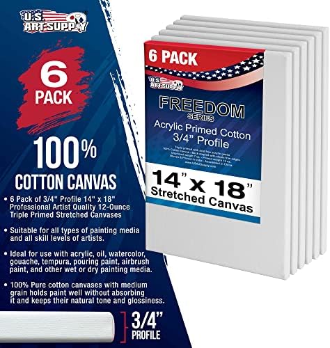 U.S. Art Supply 14"x18" Stretched Canvas for Painting, 3/4" Profile, 6-Pack