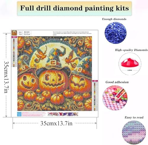 WNPOKN Halloween Pumpkin Diamond Art Kits for Adults 14 x 14inch