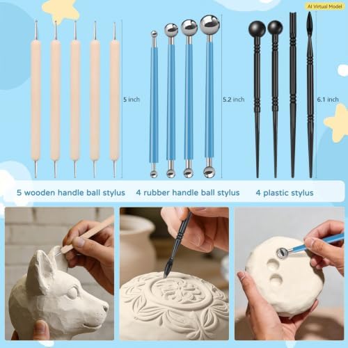 ZEHIQ White Air Dry Clay 6.6 lbs with 25pcs Pottery Sculpting Tools Set | Natural Modeling Clay, Pottery Wheel & Hand Building, DIY Craft Projects, Perfect for Beginners and Professional artists
