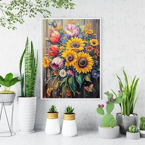 VeGuude Flowers Diamond Art Kits for Adults, Full Drill Flowers Diamond Painting Kits for Beginners, DIY Full Rhinestone 5D Diamond dots (Gemstone Craft), Home Wall Decoration (12x16 inch)
