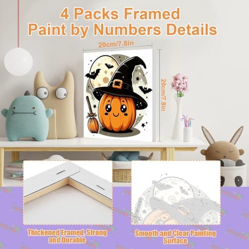 4 Pack Halloween Paint by Number for Kids with Wooden Frame - Wooden Easel