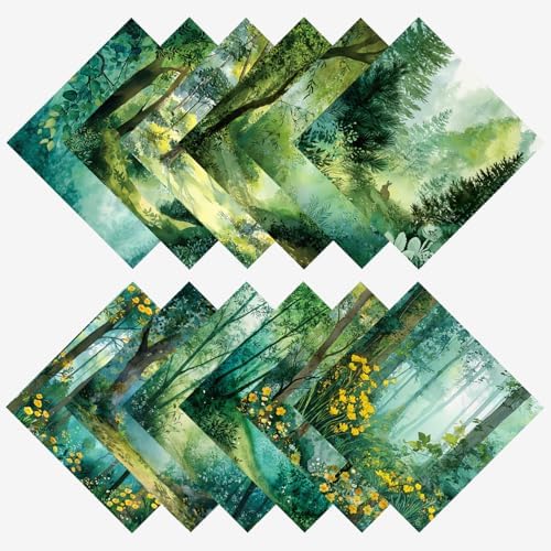 Green Forest Scrapbooking Paper Pad - 24 Sheets 6'' x 6'' Aesthetic Scenery Patterned Decorative Collage Decoupage for Wrapping Folded Supplies Gift Cardstock DIY Crafts Photo Album