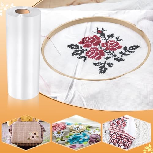 Peryiter 1 Roll 12"x100 yd Clear Wash Away Water Soluble Embroidery Stabilizer 25μM Topping Film Stabilizer for Embroidery Lightweight Sewing Stabilizers for Hand Sewing Machine