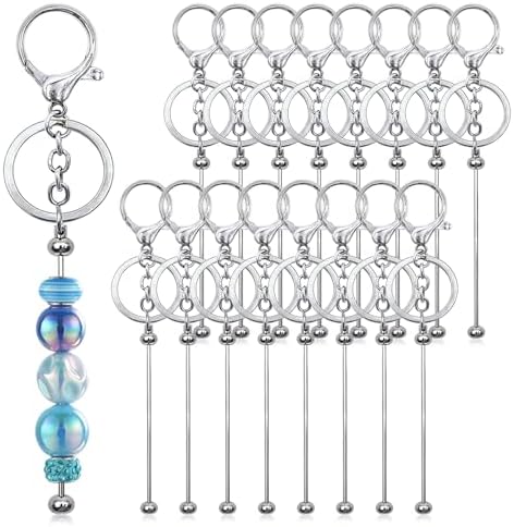 28 Pcs Beadable Keychain Bars - Keychain Making Kit Bulk - Metal Beaded Keychains for Crafting - Diy Key Chain Supplies - Blank Keychains Bars for Beads - Beadable Items (Silver)