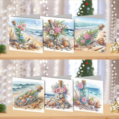 DDGYP 6 PCS,DIY Diamond Art Greeting Cards Kit with Envelopes, 5.9x11.81 in