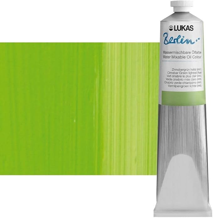 Lukas Berlin Pro Artists Water Mixable Oil Paint 200 ml Tube Cinnabar Green Light Hue, Water Soluble, Lightfast Pigment, Quick Drying, Easy Clean-Up, Eco-Friendly, Professional Quality, 40 Color Range