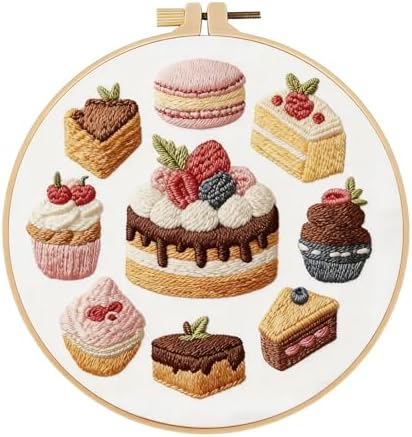 spicssa Embroidery Kit for Beginners, Hand Needlepoint Kits for Adults with Pre-Stamped Patterns, 7.8-Inch Hoop, Threads & Needles, Step by Step Instructions