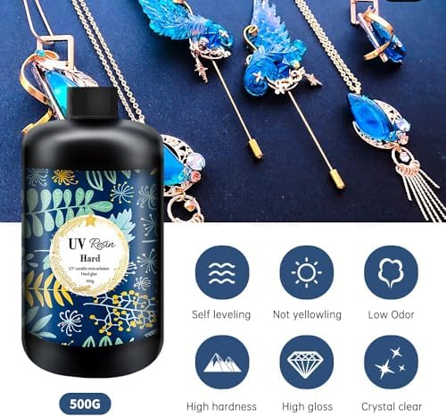 Crystal Clear Hard UV Resin Upgraded Formula Ultraviolet Fast Curing for Jewelry Making Craft Decoration, Hard Transparent Glue Solar Cure Sunlight Activated Resin (500g)
