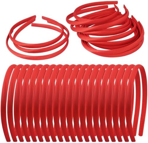 20 PCS Satin Covered Thin Headbands DIY Solid Color Headbands for Girls and Women (Red)