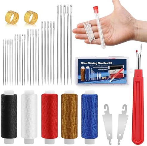 SHWAKK 37 PCS Travel Sewing Kit, Big Eye Steel Sewing Needle Threader Kit