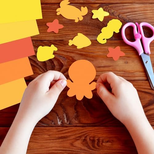 Whaline 50 Sheets 12 x 12 Inch Assorted Orange Yellow Card Stock Paper Fall Thanksgiving Scrapbook Craft Paper for Autumn Halloween Print DIY Art Making School Office Supplies, 65lb