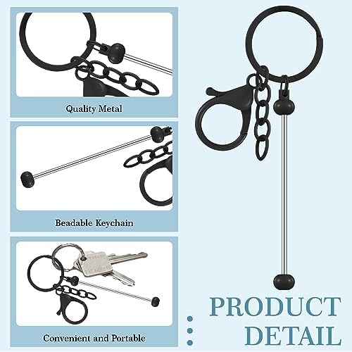 Tondiamo 12 Pcs Beadable Keychains Bars Bulk Blank Beaded Metal Keychain for Craft DIY Gift