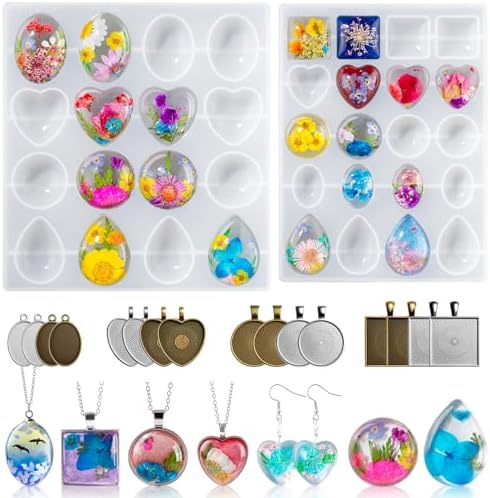 LET'S RESIN Cabochon Gems Resin Molds, 36-Cavity Jewelry Making Kit | Includes 16 Metal Pendant Trays, Silicone Molds for UV & Epoxy Resin, Pendants, Earrings, Necklaces, DIY Craft Supplies