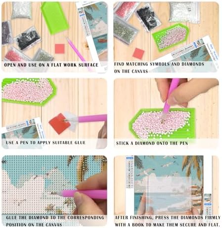 XUNLURY Retro Coastal Beach Diamond Art Kits 2 Pcs, Tropical Palm Tree Seaside Town Diamond Painting Kits for Adults Beginners, Full Drill Diamonds Dots for Home Decor, 9.8x11.8 Inch