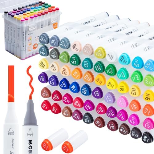 M&G Alcohol Markers, 60 Colors Dual Tip Art Markers, coloring markers with Storage Case for Adult Stocking Stuffers,Christmas Gift Idea for artists (White Barrel)