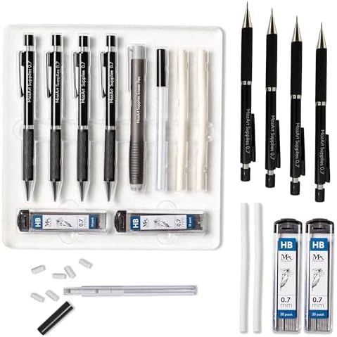 MozArt Mechanical Pencil 0.7mm Set 2x30 HB Lead & Eraser Pen Refills