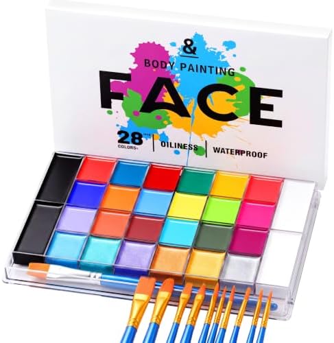 26 Color Face Body Paint Palette, Extra Large Black & White, 11 Brushes