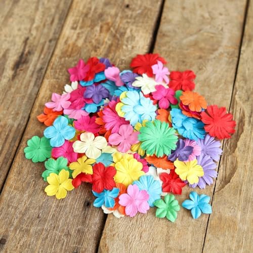 100 Pcs Handmade Mixed Mulberry Paper Flowers 30 mm - 1.5 Inch Scrapbooking Wedding DIY Craft Supplies Card. (Mixed Flowers)