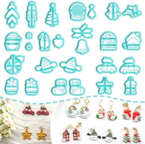 Tainsky 27 Shapes Christmas Polymer Clay Cutters, Winter Clay Cutters for Polymer Clay Jewelry Making