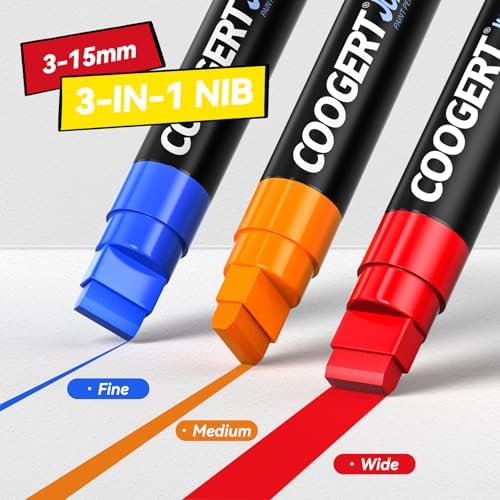 Coogert 16 Colors Jumbo Poster Markers, 15MM Thick Permanent Acrylic Graffiti Markers, Wide Tip Paint Marker for Canvas, Posters Board, Fabric, Window, Wood,Teachers,Banner painting supplies