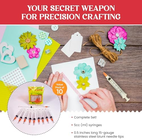 Creative Hobbies® Glue Applicator Syringe for Flatback Rhinestones & Hobby Crafts, 5 Ml with 15 Gauge Orange Precision Tip - Value Pack of 10
