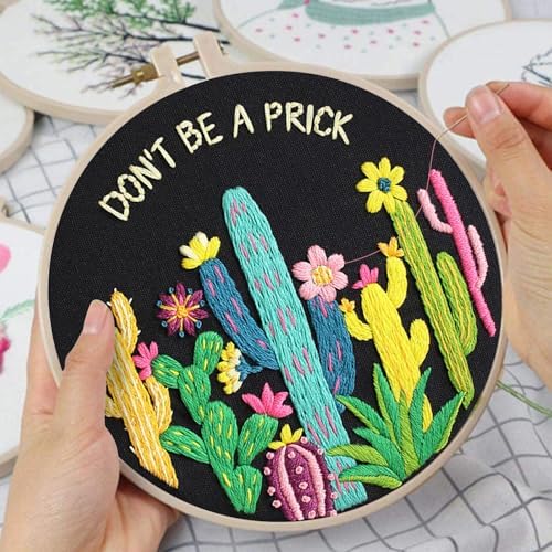 Louise Maelys 2 in 1 Embroidery Kit Canvas Tote Bag with Cactus Design