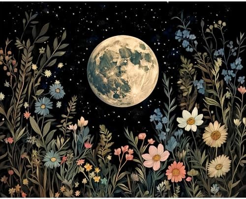 Natuyalo Paint by Numbers for Adults Beginner, Moon Phases and Flowers Adult Paint by Number Kits on Canvas, DIY Acrylic Easy Painting by Numbers for Home Wall Decor 16x20 Inch