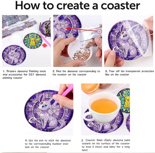 nekpiahu 8Pcs Diamond Painting Coasters with Holder,DIY Cartoon Life Coaster Diamond Art Kits for Adults, Beginners Round Full Drill Diamond Art Craft Supplies