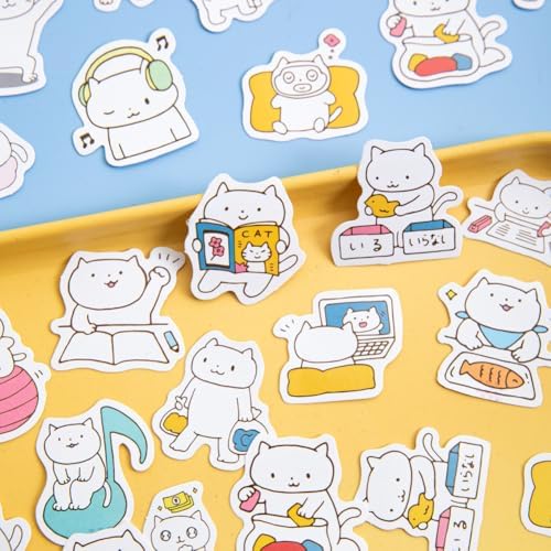46 Pcs Small Cute White Cat Stickers for Scrapbooking Diary Laptop Junk Journal Notebook Kids Envelope Card Making Diary Planner Craft DIY Craft Decoration, 23 Patterns