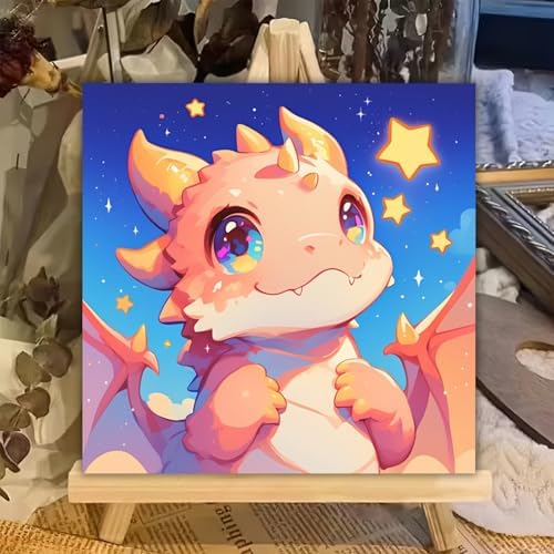 XTCIXAL Paint by Numbers Kit for Kids with Frame, Dragon, 8X8 inch