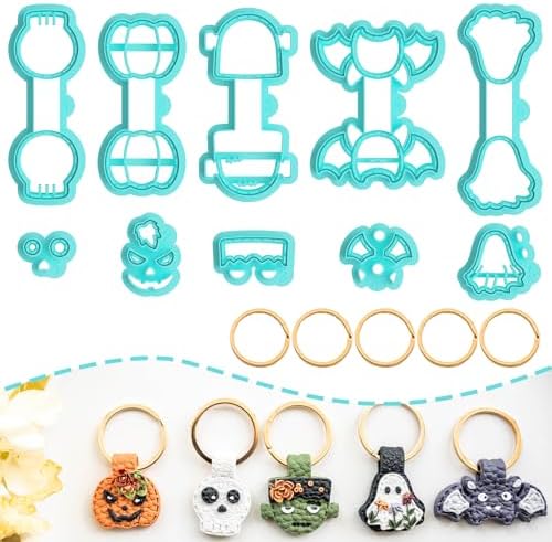 Tainsky Halloween Shapes Keychain Polymer Clay Cutter, 10 Shapes Fall Polymer Clay Keychain Cutters (A)
