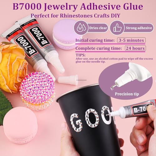 30000Pcs Silver Rhinestones for Bedazzling with B7000 Jewelry Glue, Bedazzler Kit Bulk Flatback Gems, Resin Rhinestones for Crafting Crafts Clothing Shoes Fabric Nail Art Assorted Size 2/3/4/5/6mm