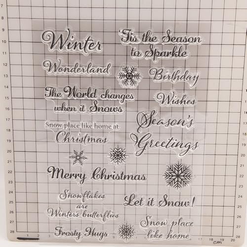 Merry Christmas Winter Blessing Snowflakes Birthday Clear Stamps Transparent Silicone Stamp Album Cards Rubber Stamp for Card Making Decoration and DIY Scrapbooking