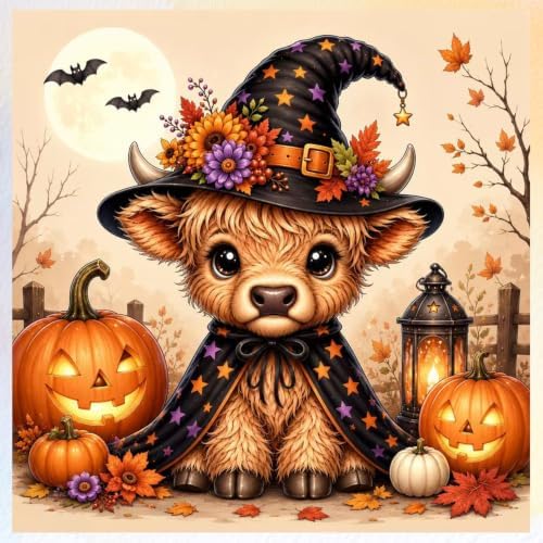 CRZMODE Halloween Paint by Numbers Kit for Adults, Cow, 16x16inch