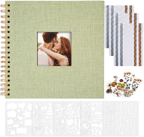 Vienrose 8x8 Inch Scrapbook DIY Small Hardcover Kraft White Pages Scrapbook Photo Album Linen Cover Scrap Book Photo Albums Scrapbooking Supplies Kit for Couple Family Wedding Travel
