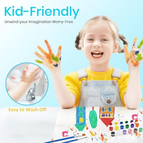 24 Pack Mini Acrylic Paint Set, 12 Colors Washable Acrylic Paint Strips with 48Pcs Painting Brushes for Kids&Adults Paint, 336 PCS Kids Painting Kit for Birthday Party Favor, Classroom, Art Gift