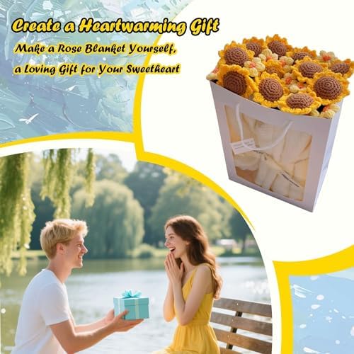 Yarniss Sunflower Crochet Blanket Kit for Beginner with Istruction&Tutorial