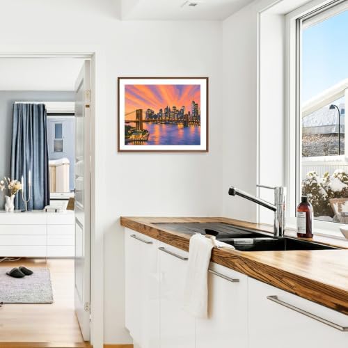 ARNLRDYA New York Cityscape Sunset Paint by Number Kits, Downtown View Hand-Painted Art, Brooklyn Bridge Canvas Acrylic Painting Set, Modern Urban Paint by Numbers for Home Decor(16×20inch, Unframe)