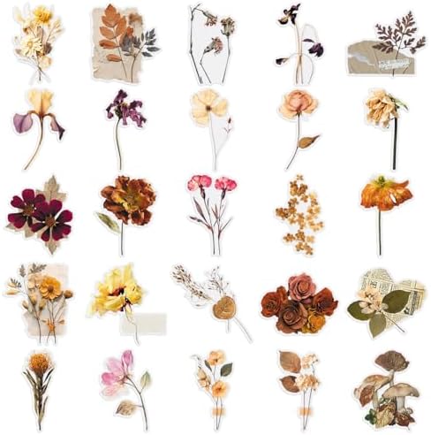 50Pcs Dried Flower Vintage PET Stickers