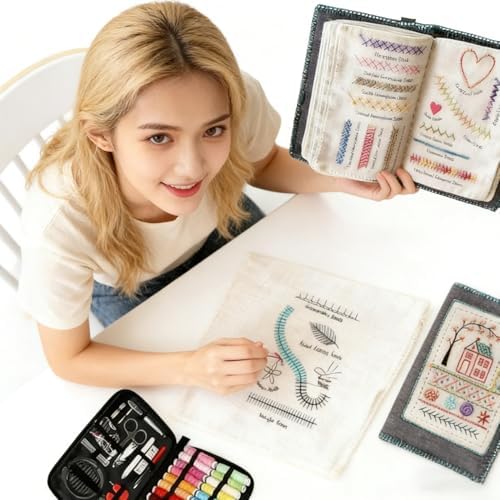 OYSMY Embroidery Stitch Book Kit,2026 New Embroidery Kit with 86 PCS Sewing Kit,Includes Illustrated Guide to 106 Universal Embroidery Stitches for Beginners and Craft Lovers(3 Set)