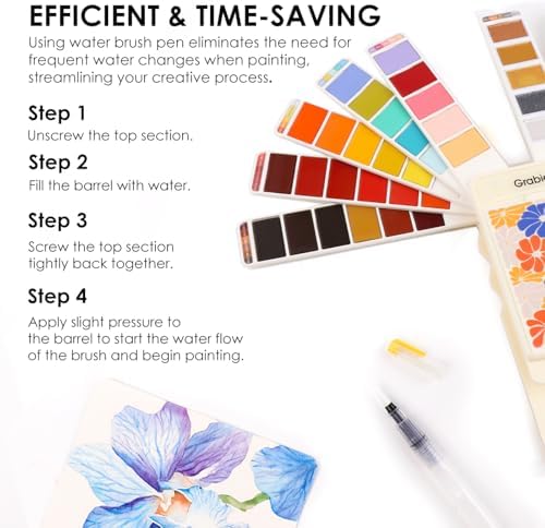 Grabie Portable Watercolor Paint Set of 56 Color with Water Brush & Palette