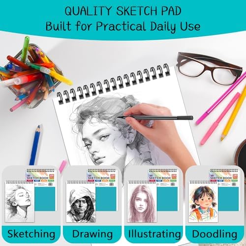 WINNER 9" x 12" Sketch Book 4 Pack, 400 Sheets Spiral Bound Art Sketchbook, 68lb/100gsm White Acid Free Drawing Pad, Sketching Doodling Drawing Writing Sketch Pad, Art Supplies for Back to School