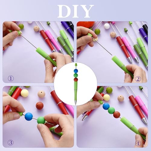 30Pcs Halloween Beadable Pens Beaded Ballpoint Pens Bulk for DIY Purple