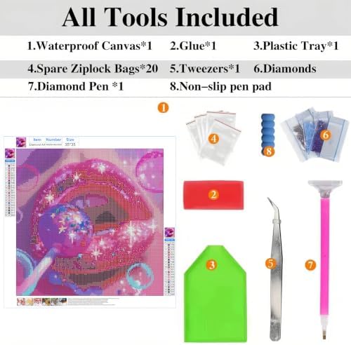 ckdiluy Trippy Diamond Art Kits for Adults Beginners, 5D DIY Lips Diamond Painting Kits, Full Round Drill Diamonds Dots Gem Art Crystal, Home Wall Decor 13.8X13.8 Inch