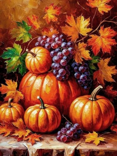 MIRCVSH Autumn Diamond Art Kits for Adults,DIY Pumpkin and Grape Diamond Painting Kits for Adult Beginners,5D Full Round Drill Rhinestone Painting Kit Art Crafts for Home Wall Decor 12X16 Inch.