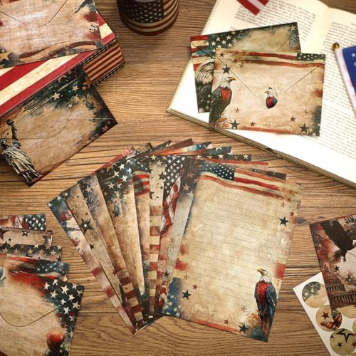 TaoBary 160 Pcs Retro Patriotic Stationery Paper and Envelopes Set