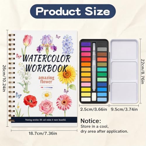 Watercolor Workbook for Adult Beginners 24 Colors Solid Paint Art Set