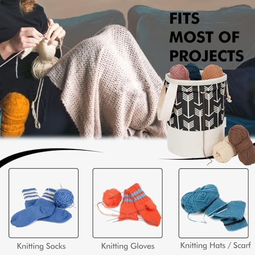 TOGETRUE Yarn Bag, Knitting Crochet Bag, Portable Yarn Storage Bags Organizer for Crocheting Project, Store Skein Ball, Short Knitting Needle (Medium,Black)